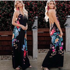 Flying Tomato Black Floral Halter Maxi Dress